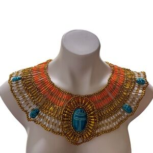 Ancient Egyptian Revival Beaded Scarab Collar
Necklace Handmade Statement Piece